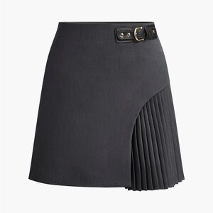Side Pleated Buckle Belted Skirt